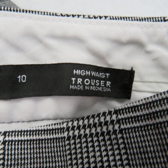 LOFT Pants Womens 10 Gray Plaid High Waist Trouser Wide Leg Stretch Career - Picture 5 of 11